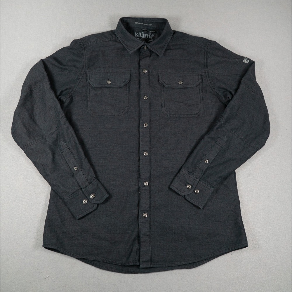 Kuhl Mens Shirt Small Herringbone Snap Front Long Sleeve 5 Panel Gray Utility